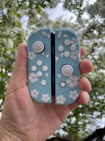 Cherry Blossom Light Blue Joy-Cons for Nintendo Switch